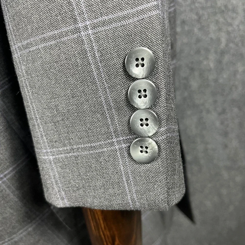 J. Hilburn 2 Piece Suit Mens 49 Grey Windowpane Vitale Barberis Canonico Wool